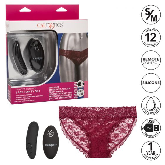 Remote Control Lace Panty Set S/M Burgundy - Image 6