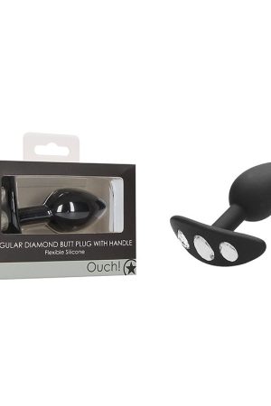 REGULAR DIAMOND BUTT PLUG W/ HANDLE BLACK
