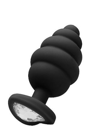 LARGE RIBBED DIAMOND HEART PLUG BLACK
