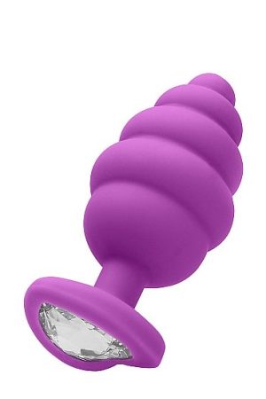 LARGE RIBBED DIAMOND HEART PLUG PURPLE