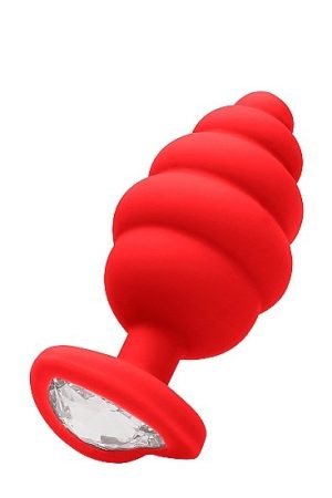 LARGE RIBBED DIAMOND HEART PLUG RED