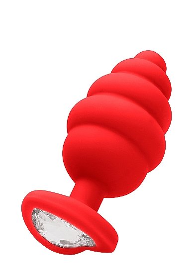 LARGE RIBBED DIAMOND HEART PLUG RED