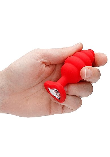 LARGE RIBBED DIAMOND HEART PLUG RED - Image 6