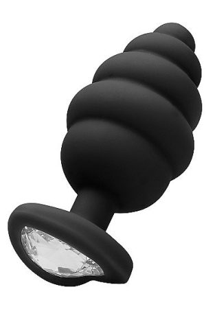 EXTRA LARGE RIBBED DIAMOND HEART PLUG BLACK