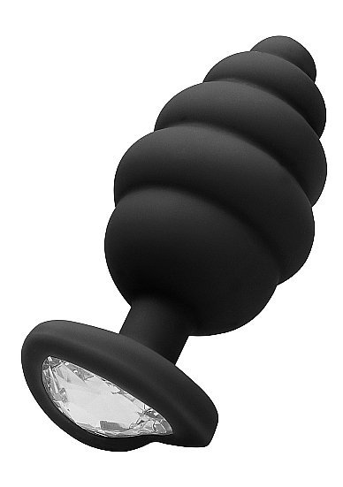 EXTRA LARGE RIBBED DIAMOND HEART PLUG BLACK