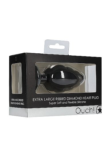 EXTRA LARGE RIBBED DIAMOND HEART PLUG BLACK - Image 2