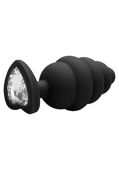 EXTRA LARGE RIBBED DIAMOND HEART PLUG BLACK - Image 5