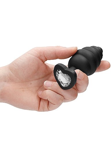 EXTRA LARGE RIBBED DIAMOND HEART PLUG BLACK - Image 6