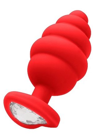 EXTRA LARGE RIBBED DIAMOND HEART PLUG RED