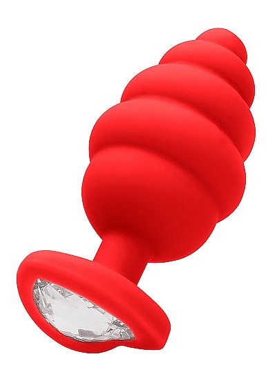 EXTRA LARGE RIBBED DIAMOND HEART PLUG RED