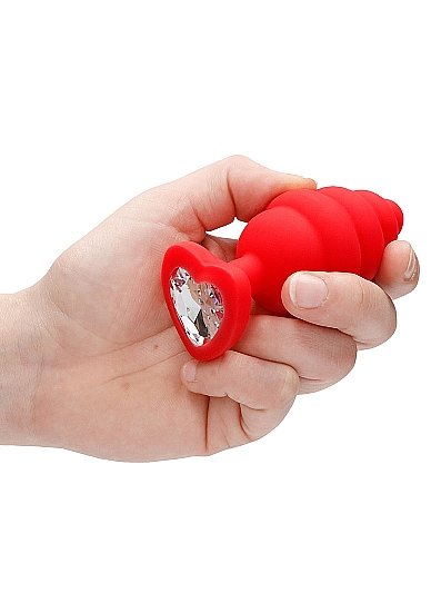 EXTRA LARGE RIBBED DIAMOND HEART PLUG RED - Image 6