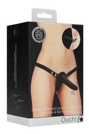Shots Ouch Double Vibrating Silicone Strap On - Black