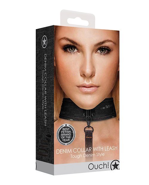 Shots Ouch Denim Collar W/leash - Black