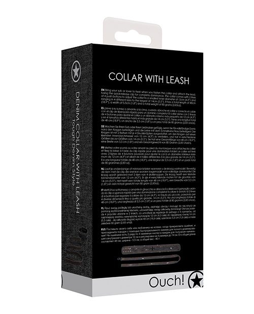 Shots Ouch Denim Collar W/leash - Black - Image 2