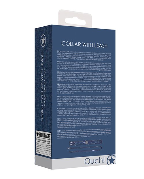 Shots Ouch Denim Collar W/leash - Blue - Image 2