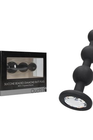 SILICONE BEADED DIAMOND BUTT PLUG BLACK