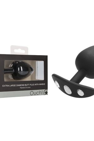 EXTRA LARGE DIAMOND BUTT PLUG W/ HANDLE BLACK