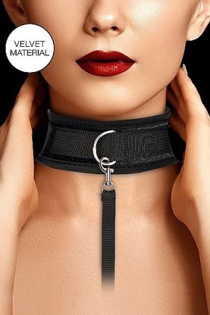 Velvet & Velcro Collar & Leash Adjustable Black