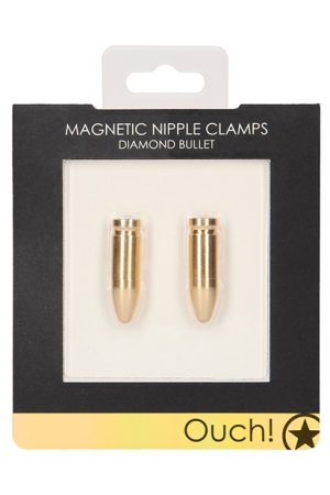 Shots Ouch Diamond Bullet Magnetic Nipple Clamps - Gold