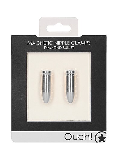 Ouch Magnetic Nipple Clamps Diamond Bullet Silver - Image 2