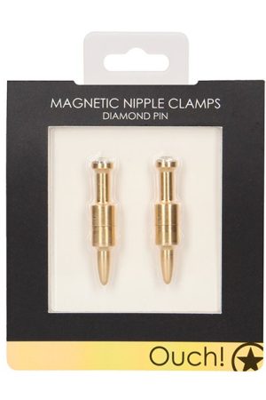Shots Ouch Diamond Pin Magnetic Nipple Clamps - Gold