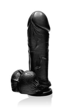 THICK COCK W/BALLS & SUCTION BLACK 8IN