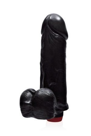 THICK COCK W/BALLS & VIBE BLACK 9IN