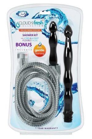 CLOUD 9 FRESH + DELUXE ANAL ENEMA PREMIUM SHOWER KIT W/ 2 TIPS & 6 FT STAINLESS STEEL