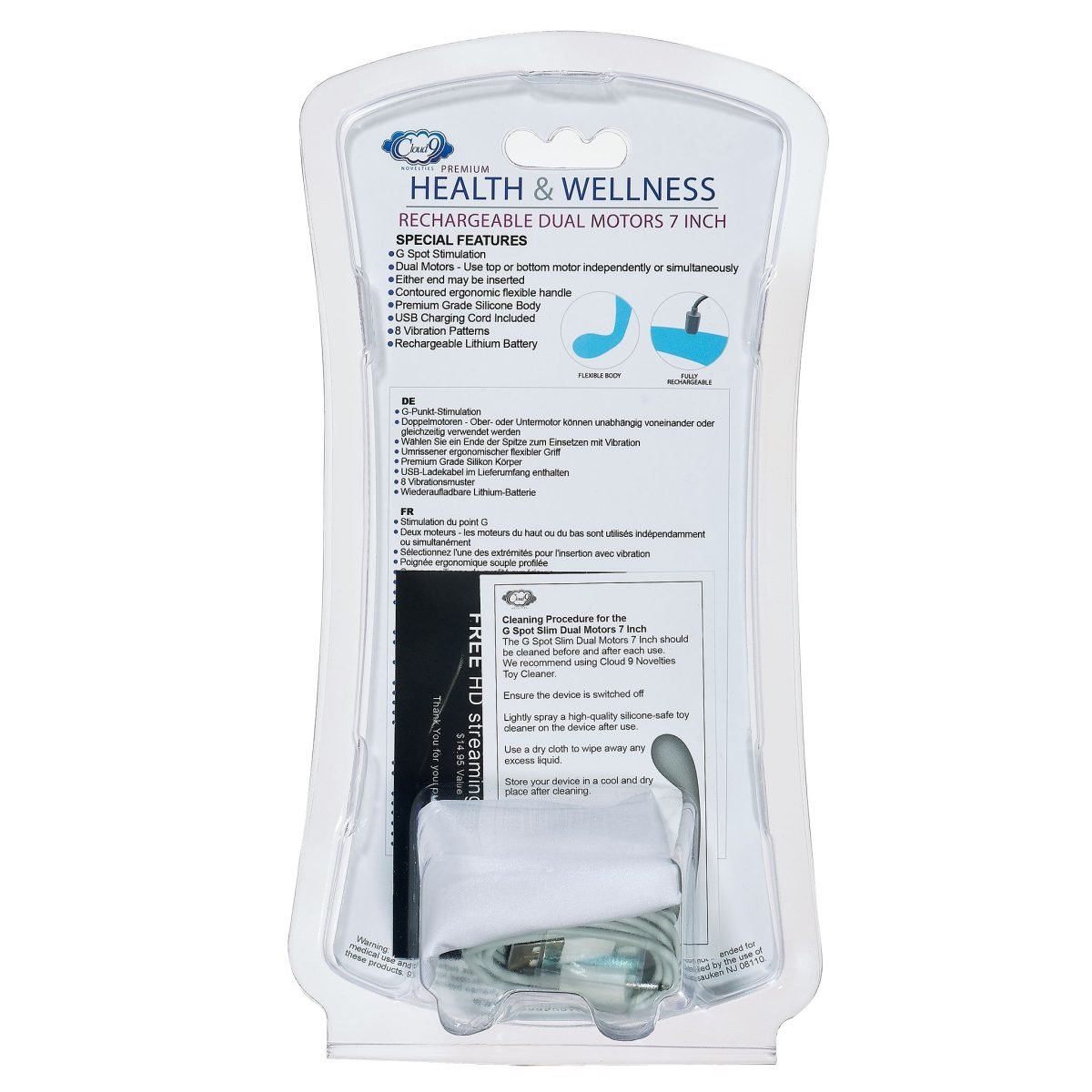 Cloud 9 Health & Wellness Rechargeable G-Spot Slim 7In Dual Motors Aqua Blue - Image 7