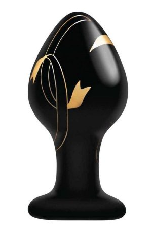 Secret Kisses 3.5In Glass Plug Black & Gold