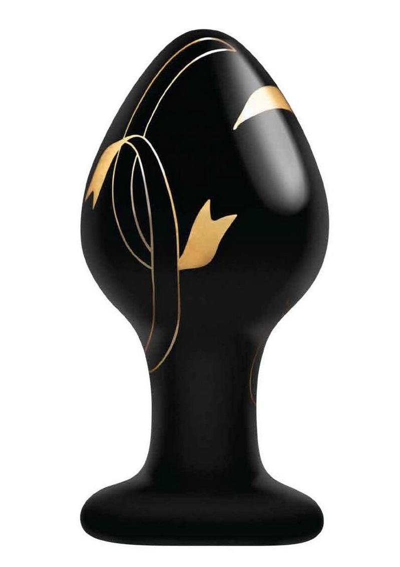 Secret Kisses 3.5In Glass Plug Black & Gold