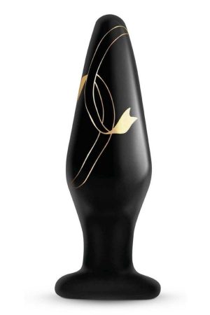 Secret Kisses 4.5In Glass Plug Black & Gold