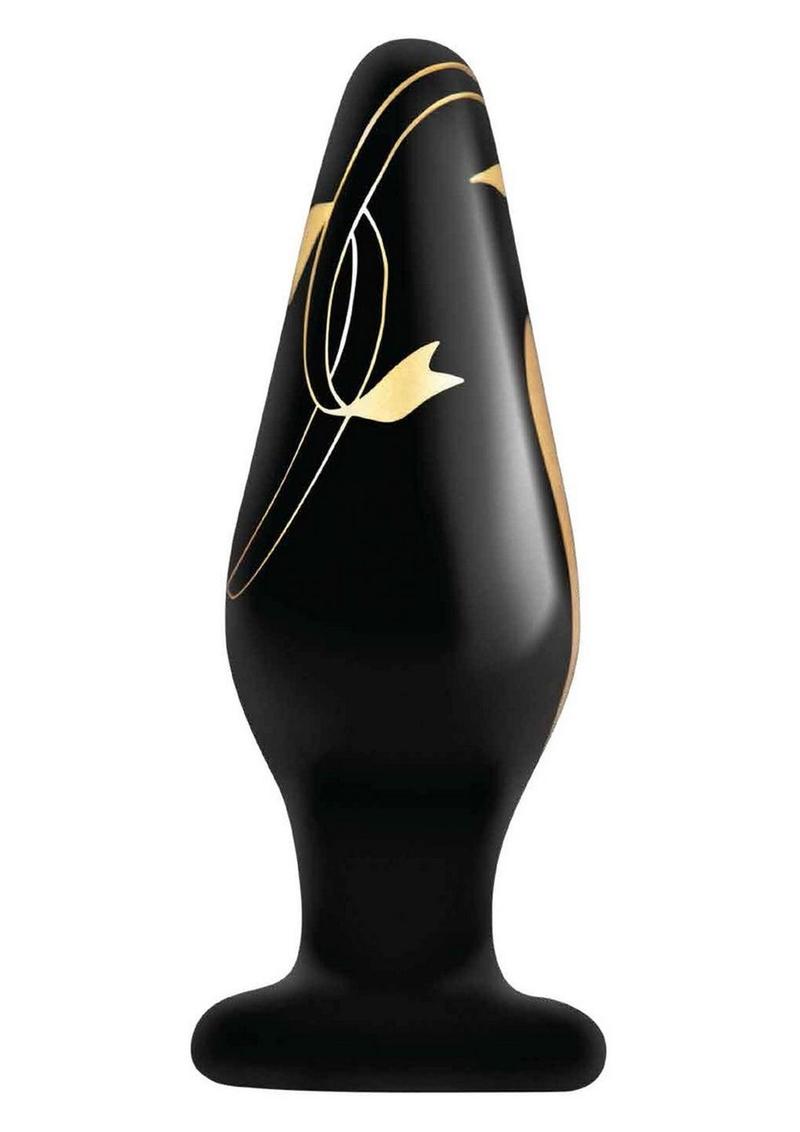 Secret Kisses 4.5In Wide Glass Plug Black & Gold