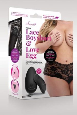 Secrets Vibrating Floral Lace Boy Short Rechargeable Black Queen