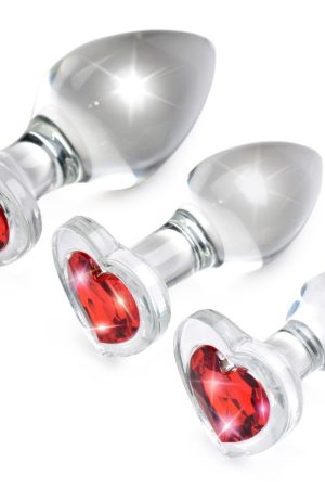 Red Heart Gem Glass Anal Plug Set