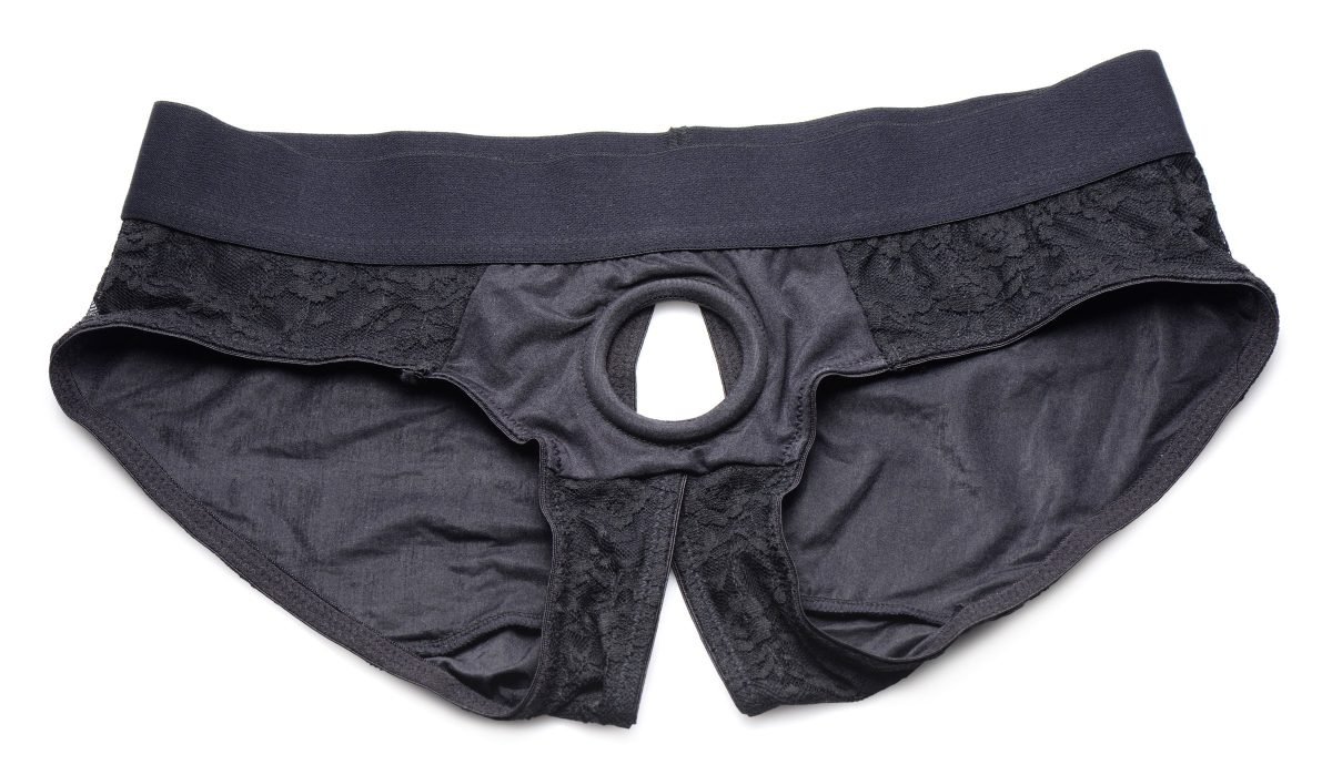 Lace Envy Black Pegging Set with Lace Crotchless Panty Harness and Dildo - L-XL - Image 3