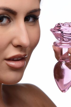 Pink Rose Glass Anal Plug - Large