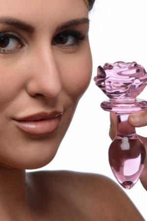 Pink Rose Glass Anal Plug - Medium