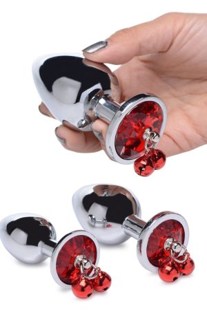 Red Gem with Bells Anal Plug Set