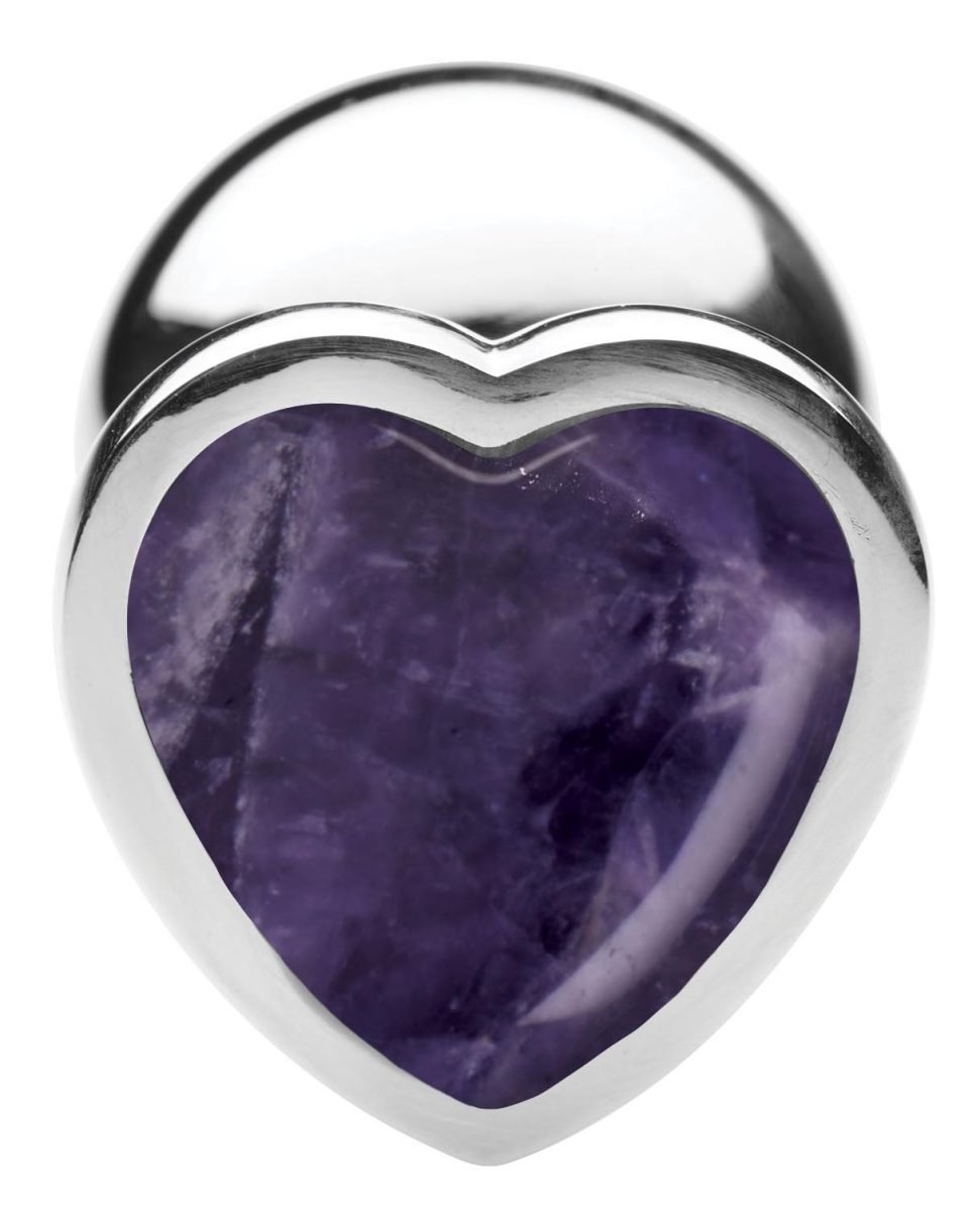 Genuine Amethyst Gemstone Heart Anal Plug - Small - Image 3