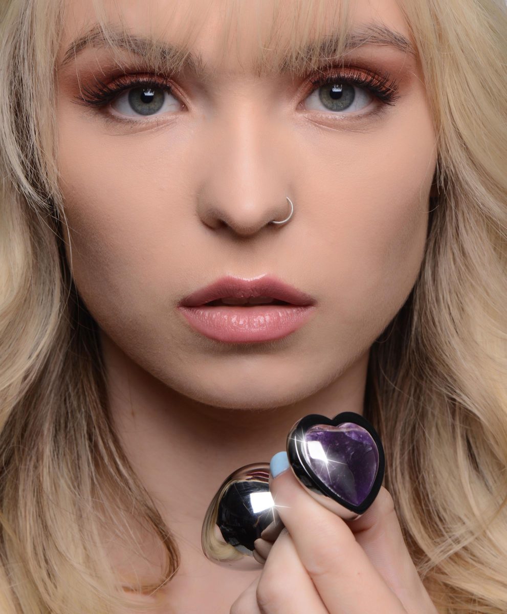 Genuine Amethyst Gemstone Heart Anal Plug - Small - Image 7