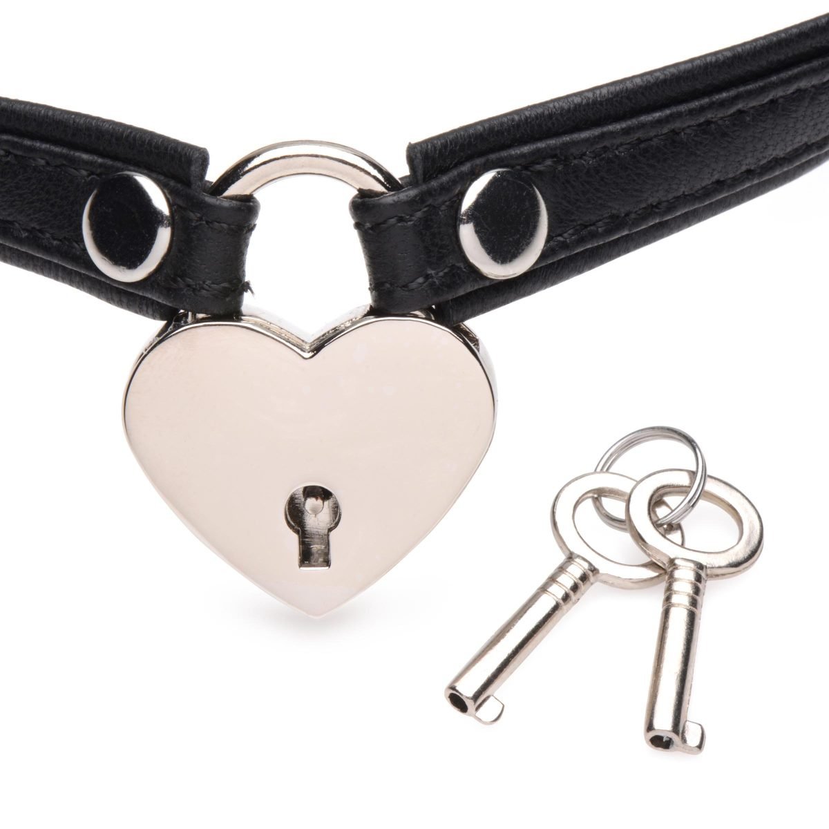 Heart Lock Leather Choker with Lock and Key - Black - Image 4