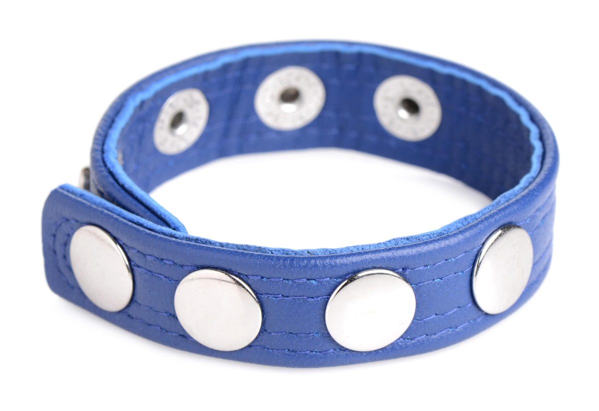 Leather Speed Snap Cock Ring - Blue - Image 2