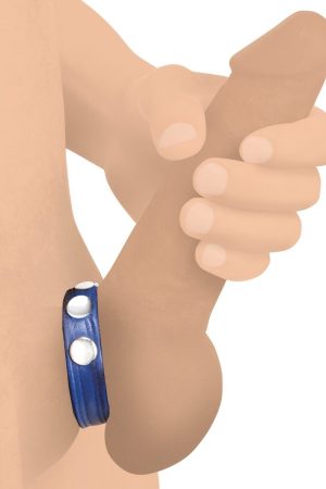 Leather Speed Snap Cock Ring - Blue