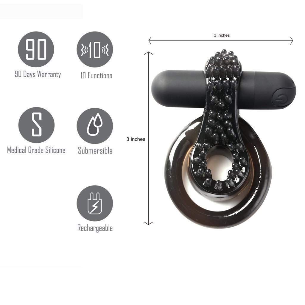 JAGGER RECHARGEABLE VIBRATING COCK RING BLACK SLEEVE - Image 2