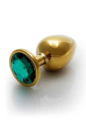 Shots Ouch! Round Gem Butt Plug Large - Gold/Emerald Green