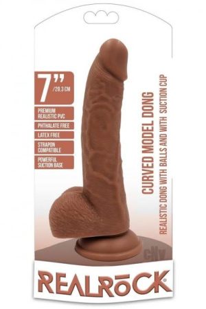Realrock Curved Dildo W/balls 7 Tan