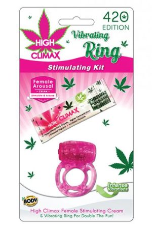 High Climax Vibrating Ring Stimulating Kit W/hemp Seed Oil - Pink