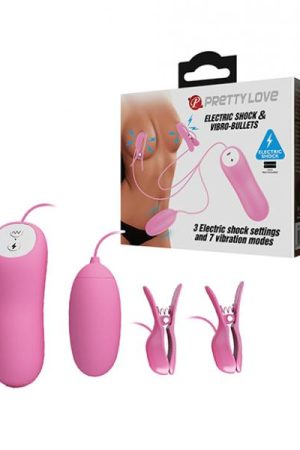 Pretty Love Electric Shock Vibro Nipple Clamps & Bullet - Pink