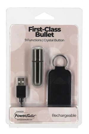 First Class Mini Rechargeable Bullet W/crystal - 9 Functions Gun Metal